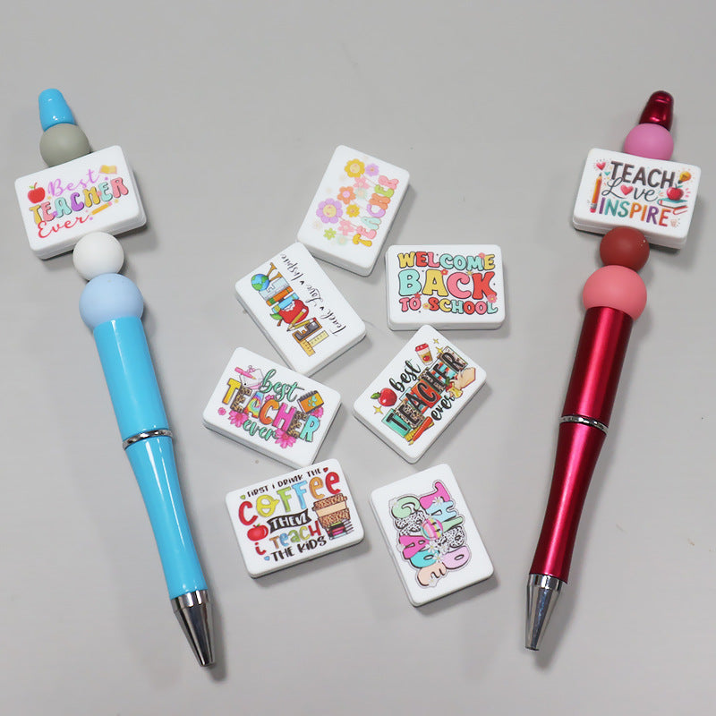 Wholesale Random 10pcs Cartoon Rectangular PVC Soft Glue Focal Beads DIY Beaded Pen Accessories