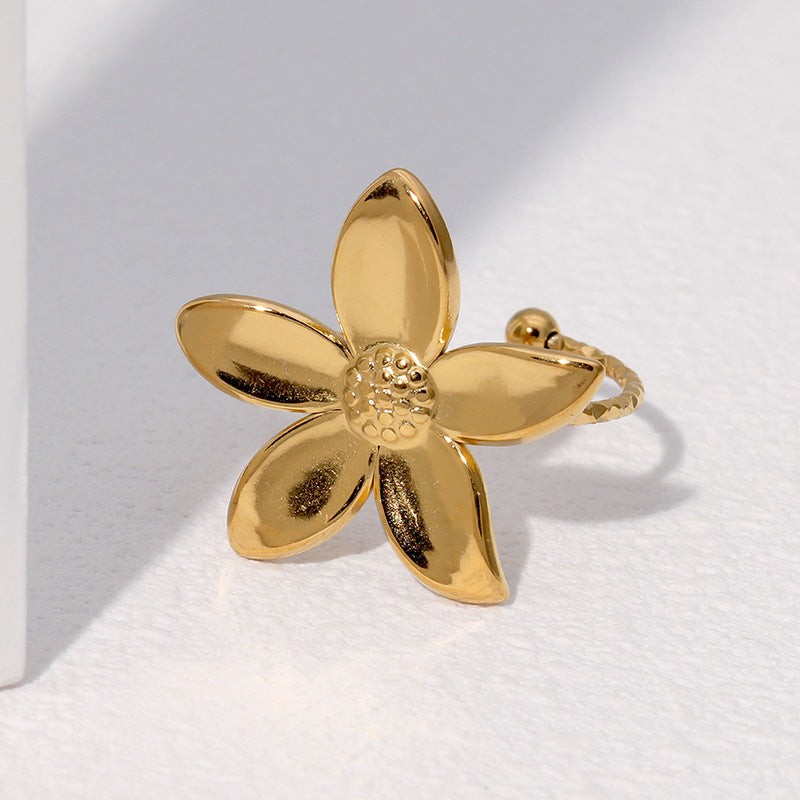 Wholesale all-match flower gold-plated stainless steel ring adjustable ring