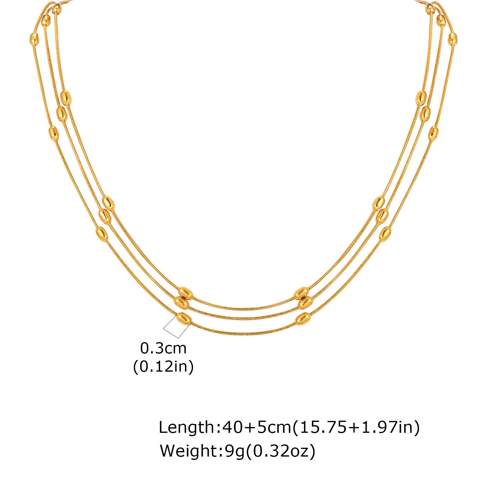 Wholesale Trendy Gold Bracelet For Women Stainless Steel Snake Chain Three Layer Rice Beads Fashion Jewelry Gift