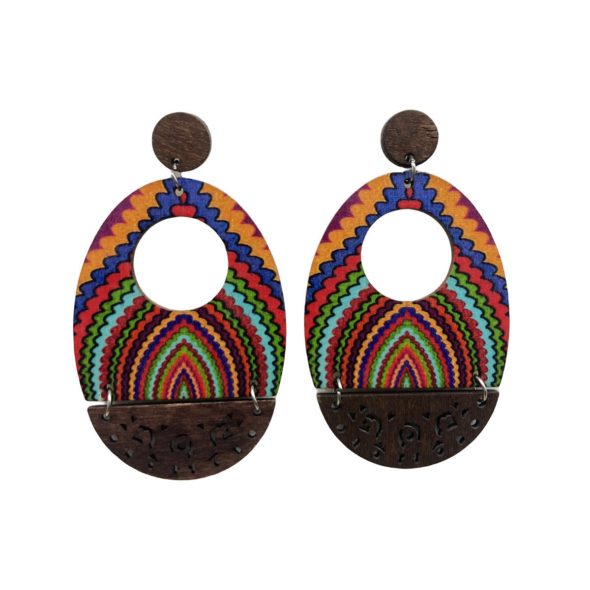 Wholesale Vintage Bohemian Oil Painting Series Wooden Hollow Long Earrings ACC-ES-FX022