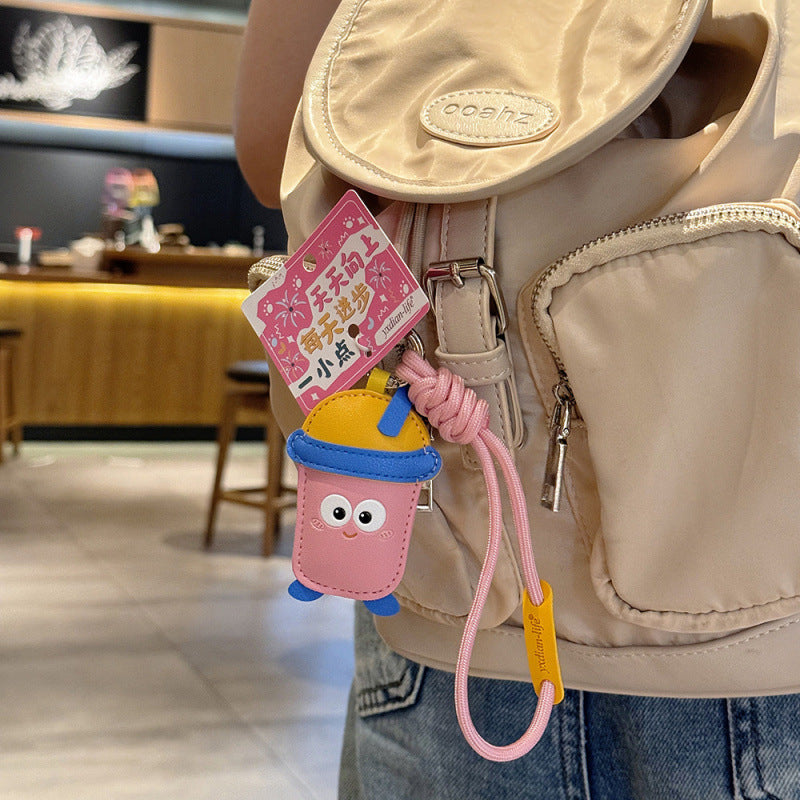 Wholesale Cute Milk Bottle Leather Keychain Cartoon Bag Charm Pendant For Car Keys Couple Gift