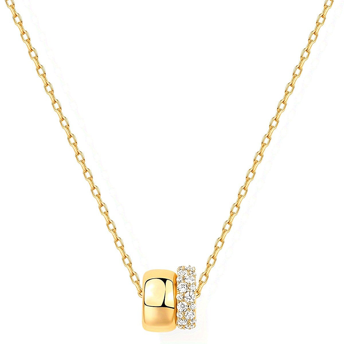 Wholesale Retro Creative Diamond-Encrusted Double-Ring Necklace