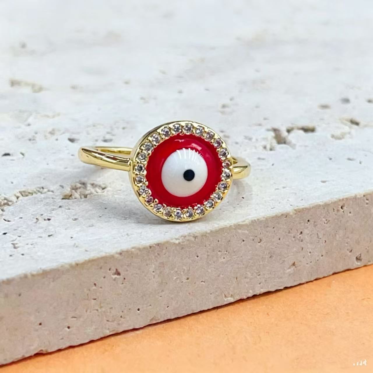 Wholesale Retro Enamel Eye Ring Sunburst Design Adjustable Gold Plated Tri-Color Fashion Accessory