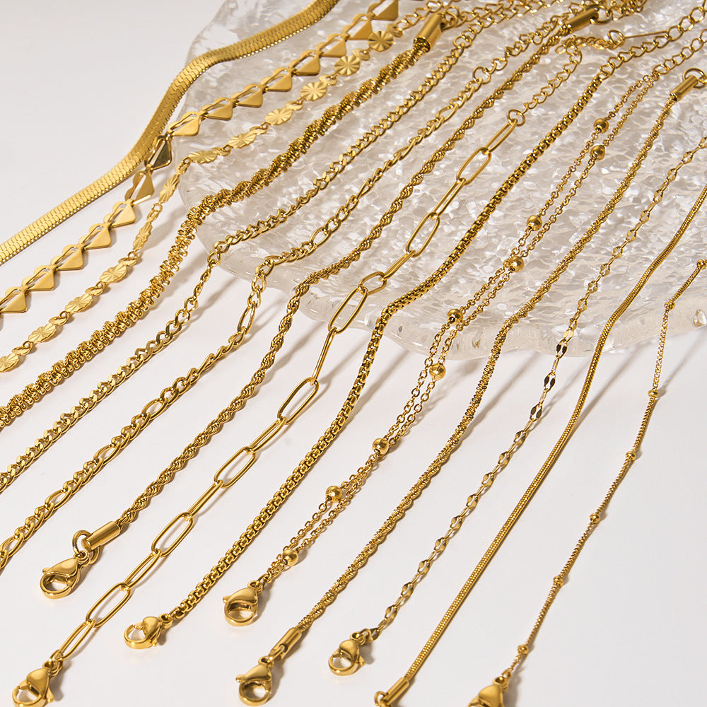 Wholesale 18K Gold Plated Stainless Steel Snake Bone Chain Cross Chain Bracelets ACC-BT-LiQuan002