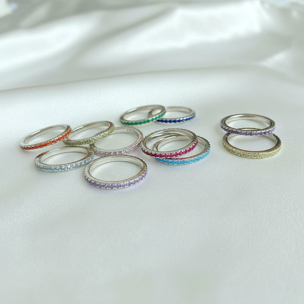 Wholesale Stainless Steel Ring with Colorful Birthstone-Colored Diamond Accents