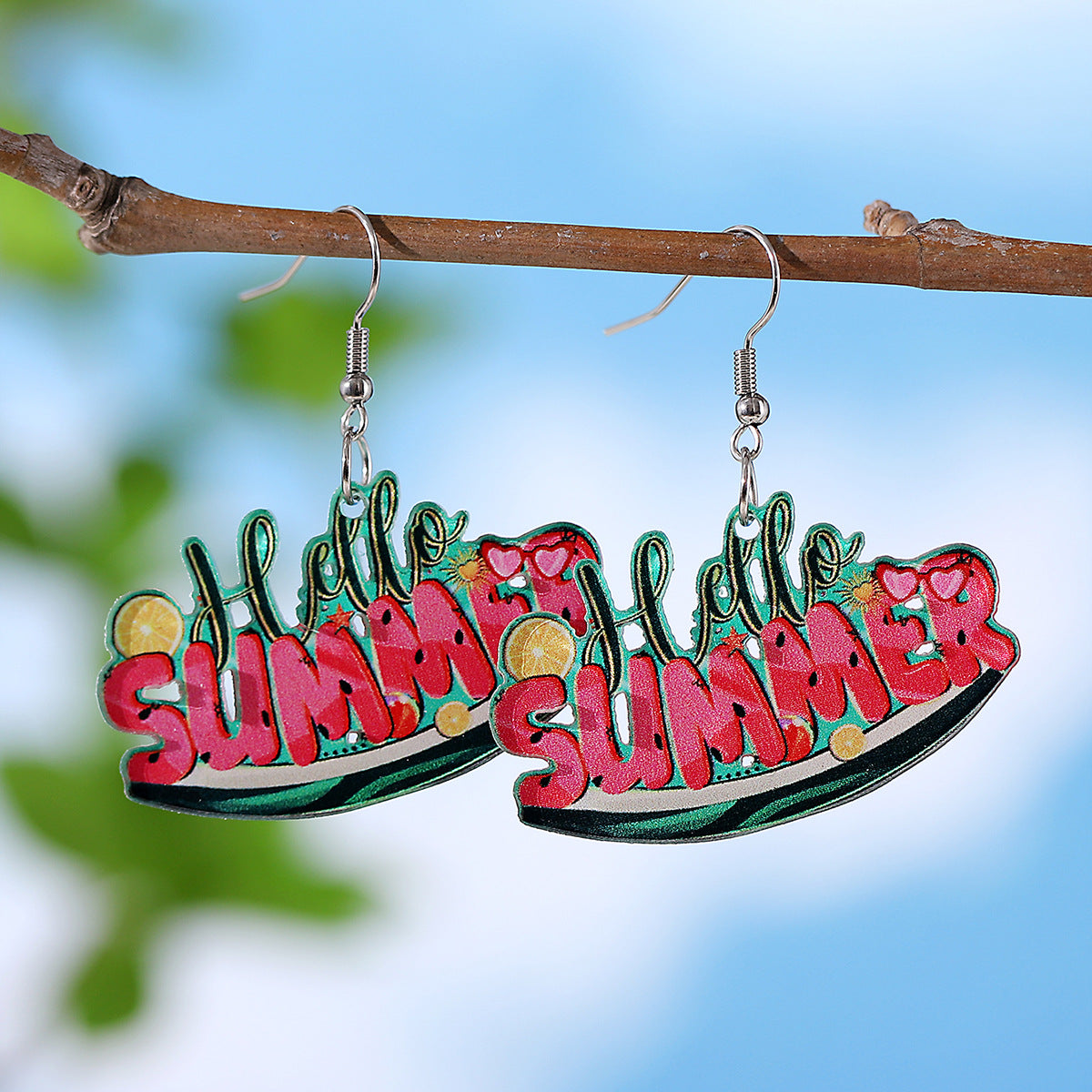 Wholesale Holiday style colorful sun watermelon juice acrylic letter earrings