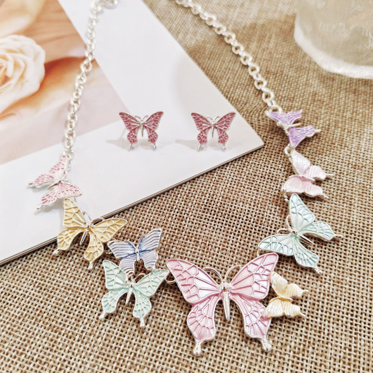 Wholesale Forest Style Butterfly Alloy Necklace and Earrings Set ACC-NE-JunJie003