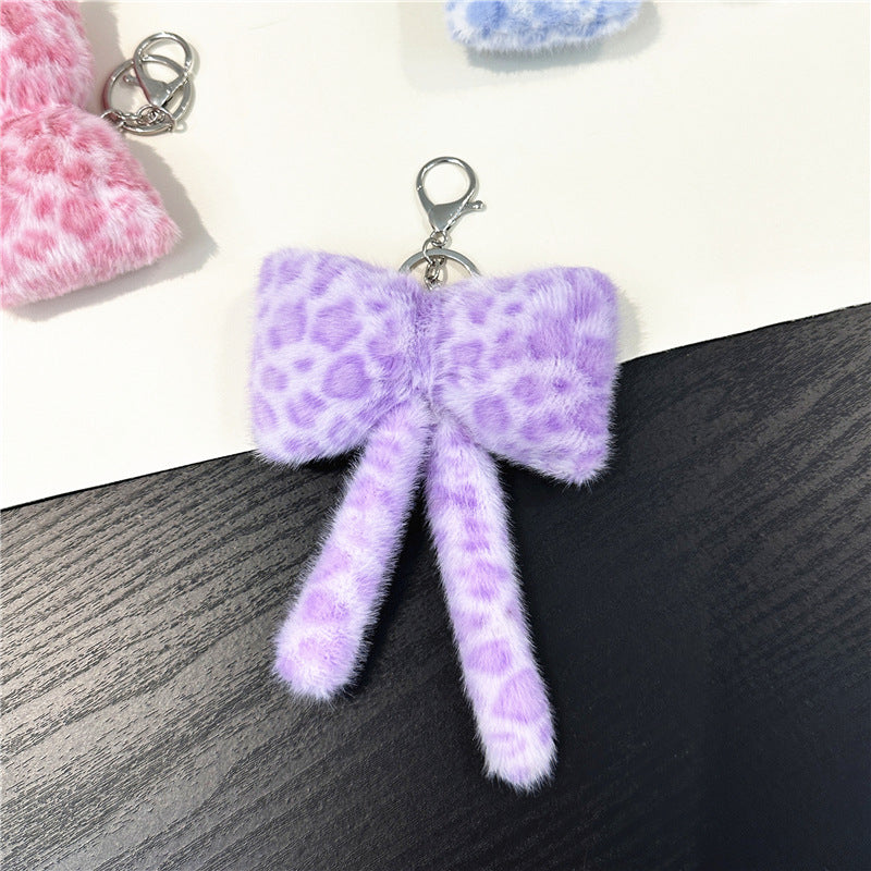 Wholesale Plush Bow Keychain Leopard Print Korean Cute Bag Charm Boutique Resale