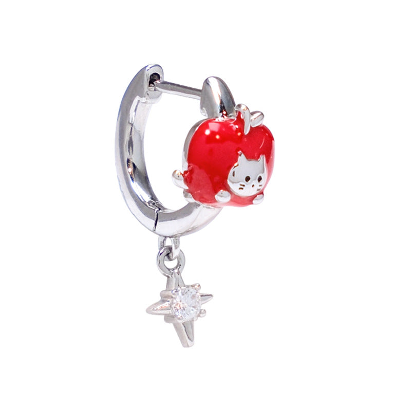 Wholesale Trendy Apple Cat Design Earrings Titanium Steel Electroplated Fashion Accessory for Women