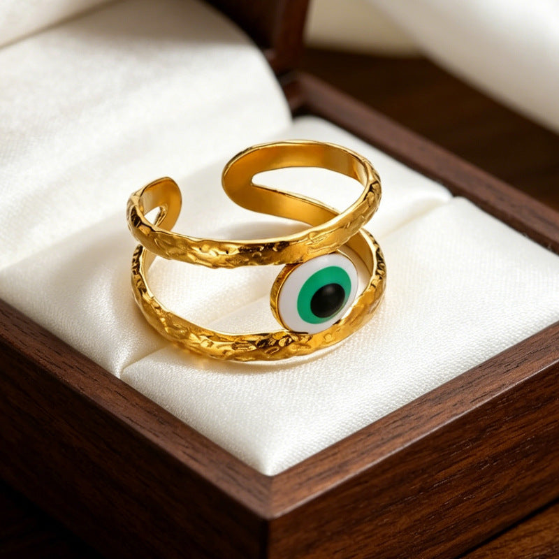 Wholesale Fashion Evil Eye Open Ring Adjustable Stainless Steel Turkish Blue Eye Jewelry Accessory