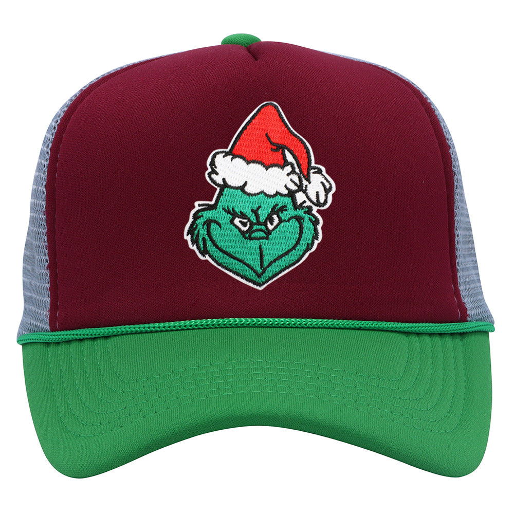 Wholesale Christmas green hair monster embroidered label grid baseball cap