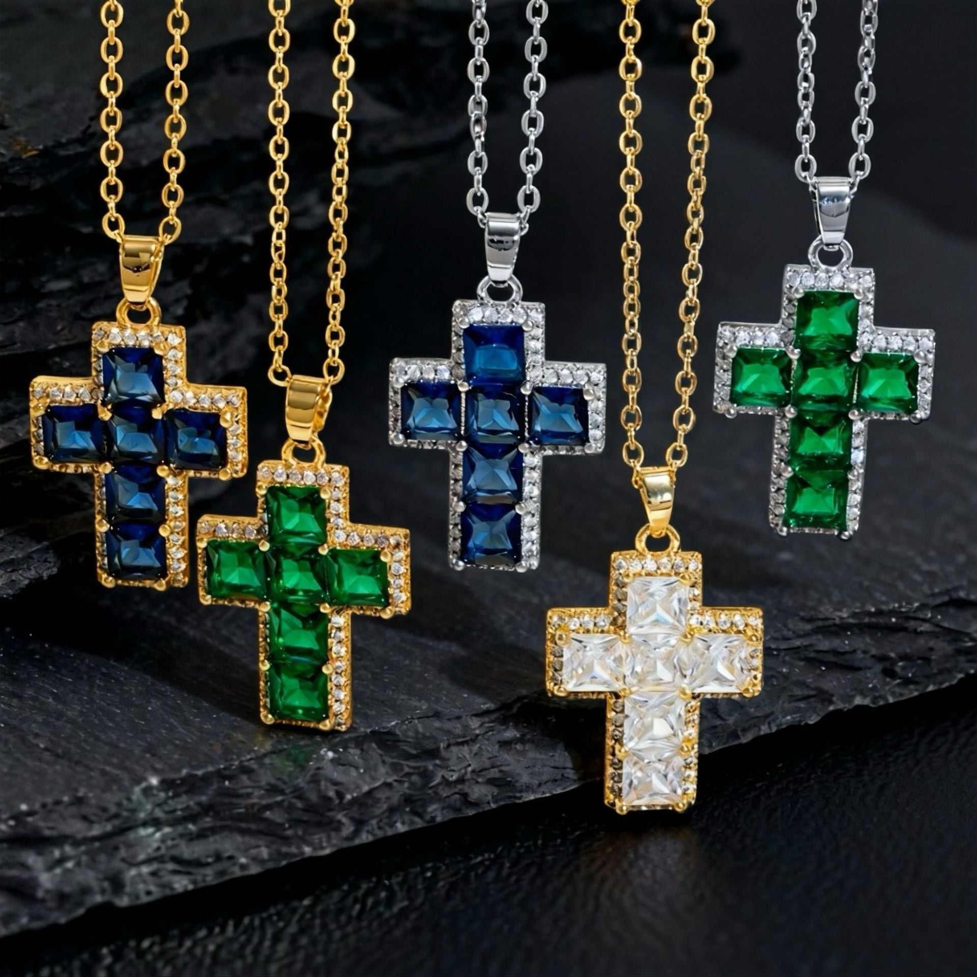 Wholesale Full Zircon Cross Pendant Necklace In Hip Hop Style Electroplated Copper Trendy Fashion Accessory For Daily Wear Or Gifting