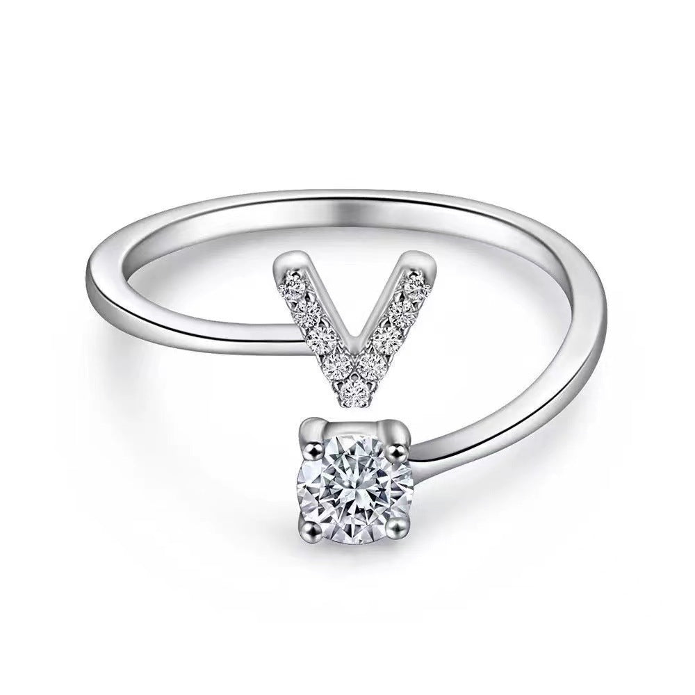 Wholesale Chic Adjustable Letter Ring For Women 26 English Letters Zinc Alloy Electroplated Jewelry Accessory Boutique Resale