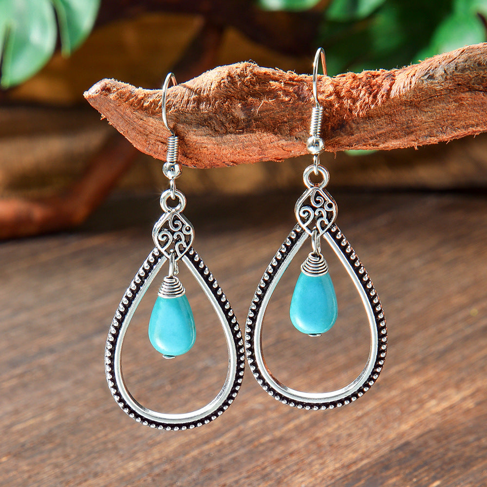 Wholesale Retro Bohemian Turquoise Alloy Earrings Party Wear Fashion Accessory