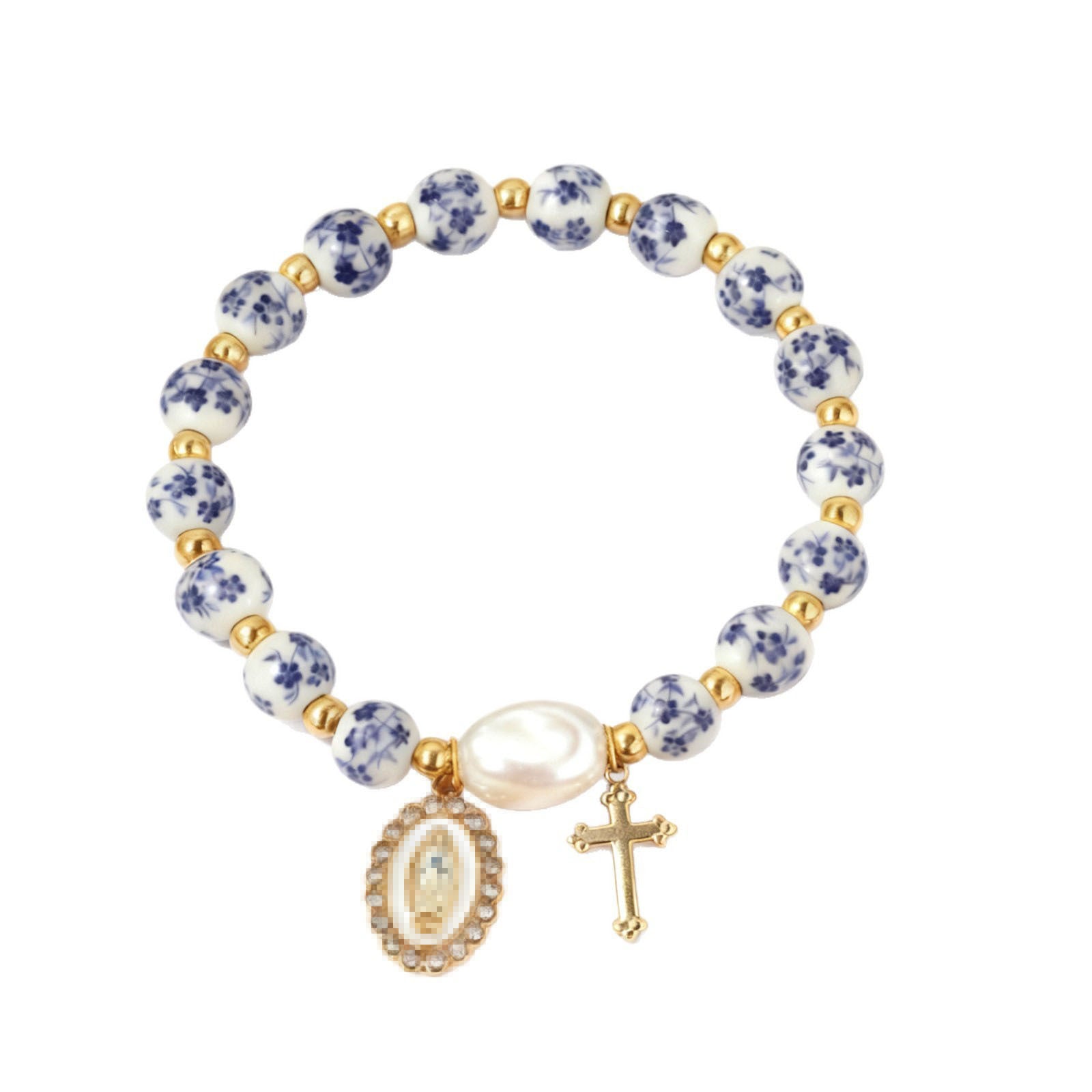 Wholesale Vintage Blue and White Porcelain Ceramic Bracelet Cross Pendant Bow Fashion Jewelry Gift