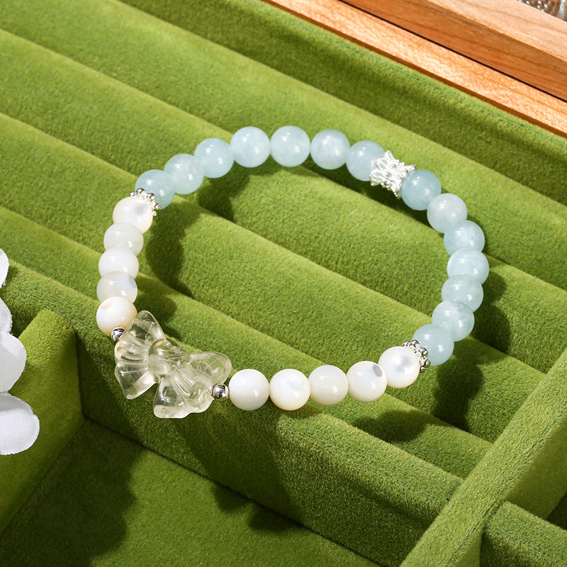 Wholesale Natural Aquamarine White Bead Bow Bracelet