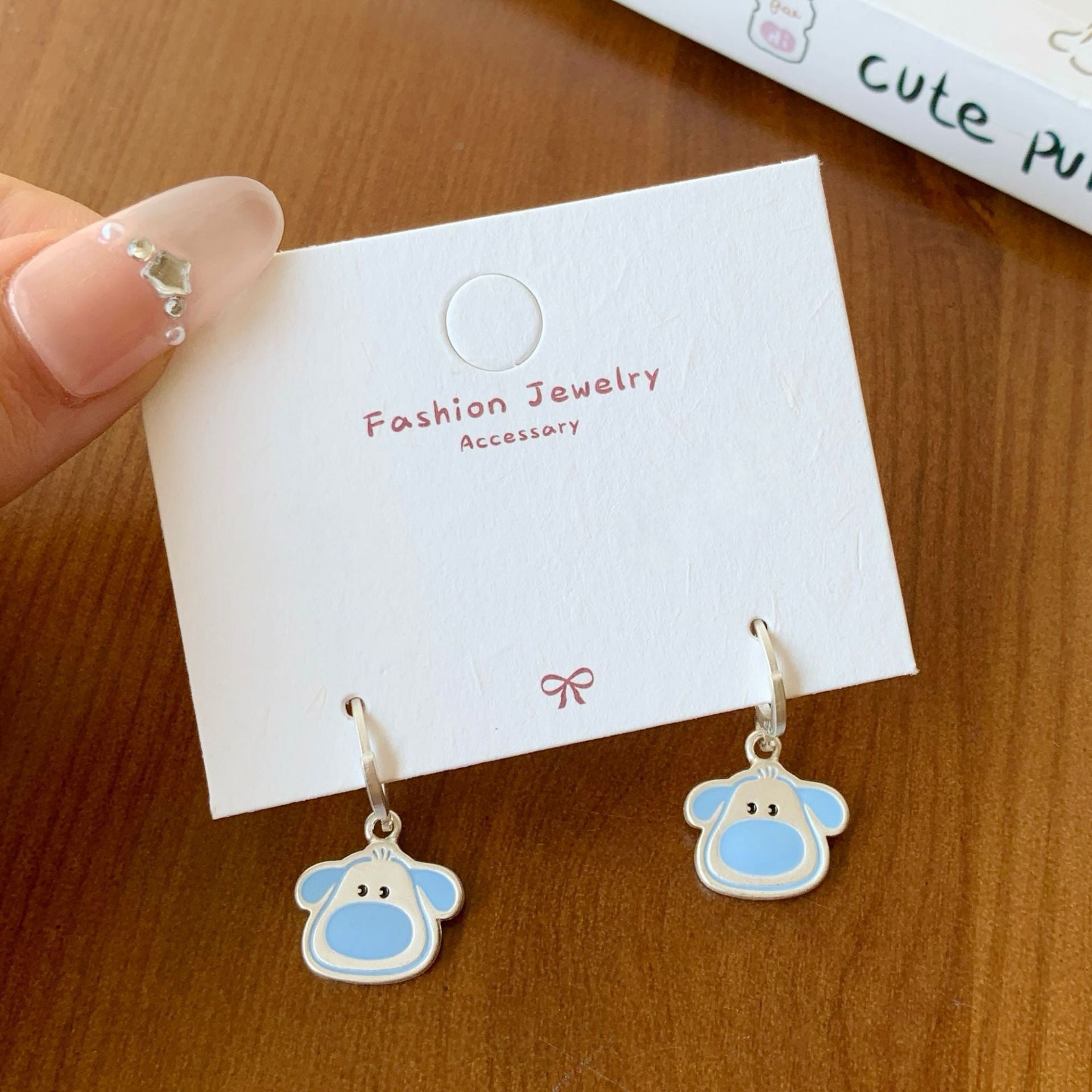 Wholesale Silver Cat Fishing Earrings Silver Needle,   Cartoon Oil Drop Puppy Design Stud Earrings