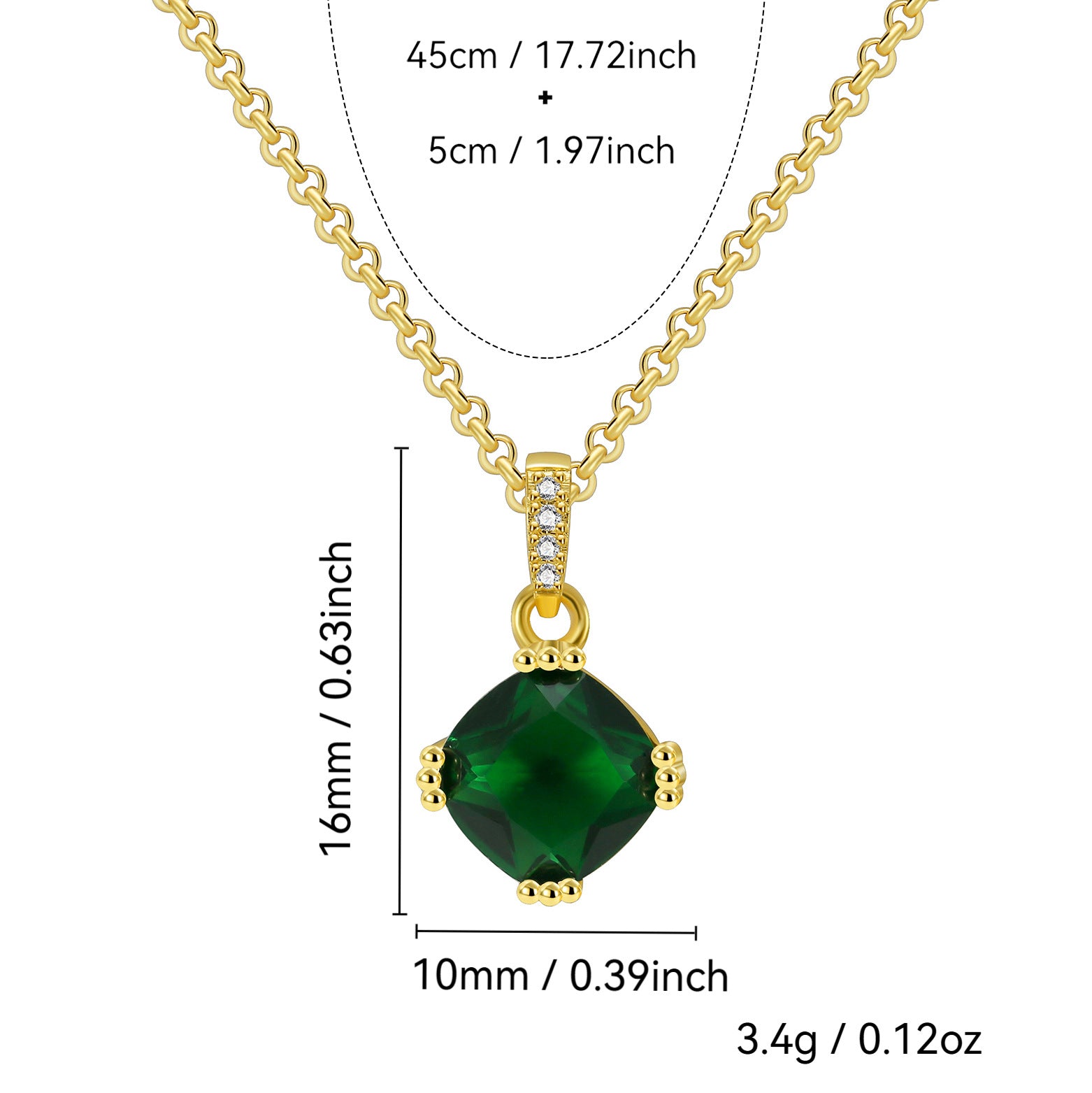 Wholesale Luxury Geometric Square Green Zirconia Necklace