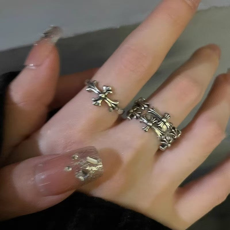 Wholesale Dark Vintage Cross Open Ring Unisex Fashion Accessory Boutique Resale