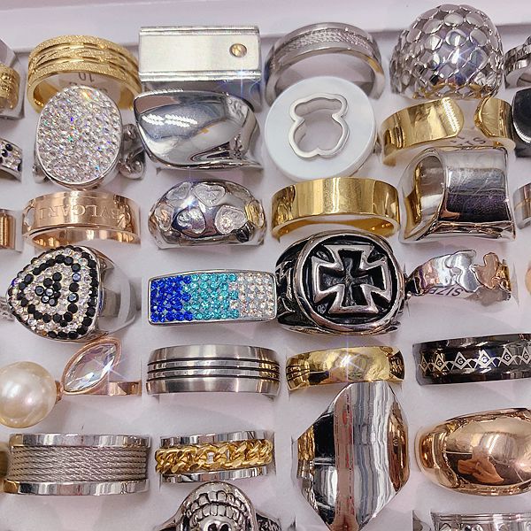 Wholesale Random Color 10pcs Titanium Steel Ring Stainless Steel Exaggerated Ring ACC-RS-Pabo007