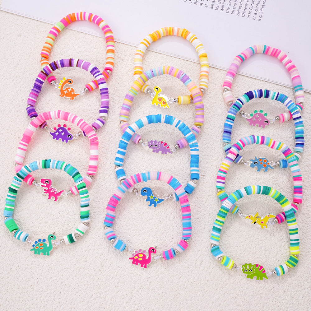 Wholesale Colorful polymer clay beaded cartoon animal pattern bracelet hand-woven adjustable size children' s jewelry