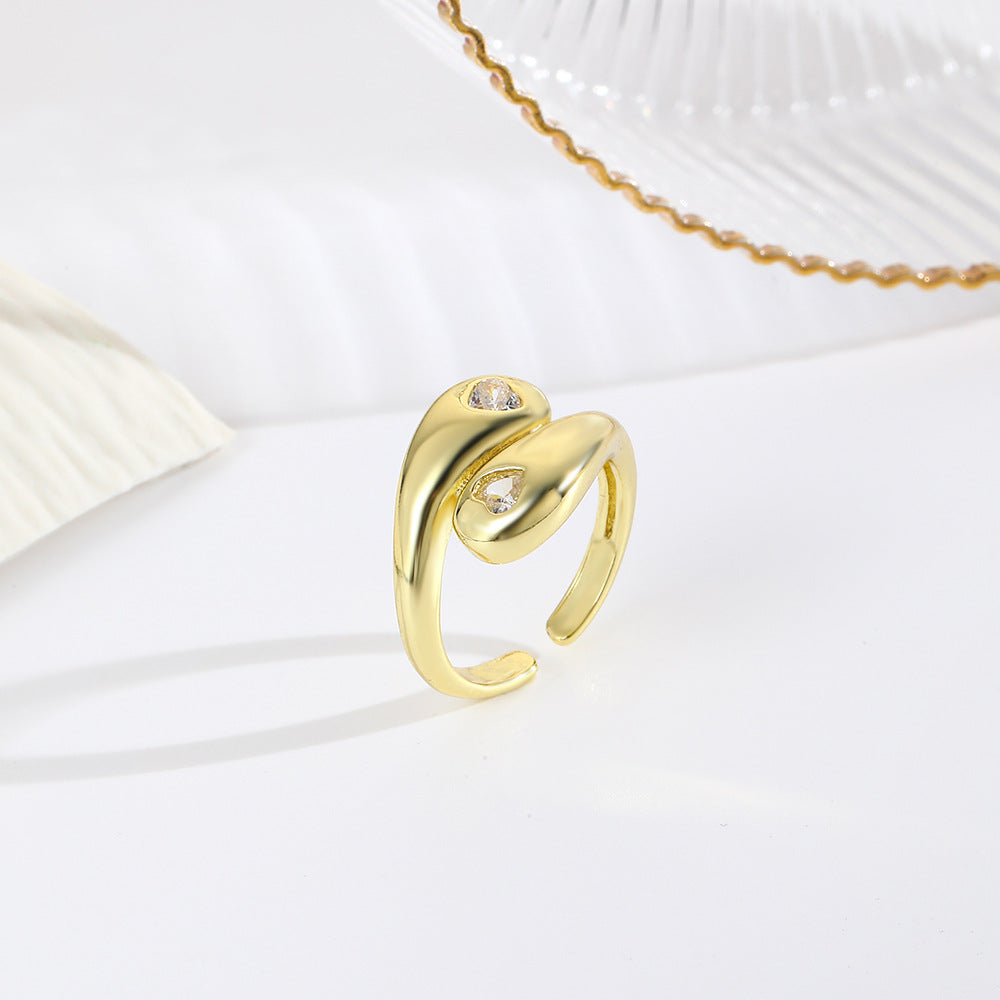 Wholesale Polished heart-shaped zircon open copper plated 18k ring