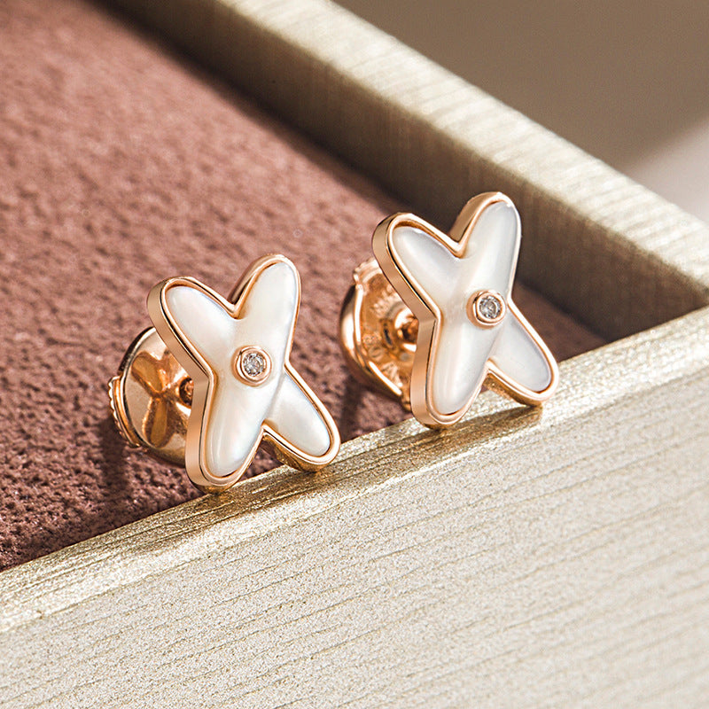 Wholesale Diamond-filled 925 Silver White Mother-of-pearl Earrings Sterling Silver Earrings ACC-ES-Xishi001