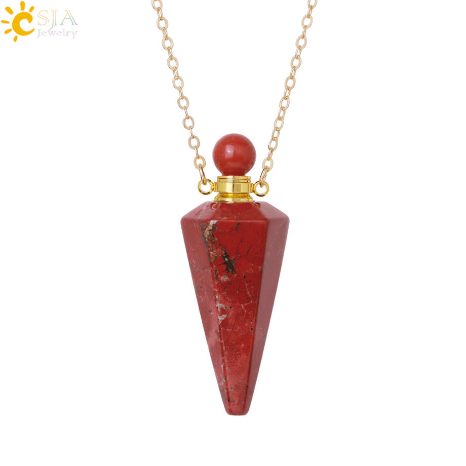 Wholesale Natural Stone Crystal Stone Hexagonal Column Perfume Bottle Necklace ACC-NE-HuaiShe002