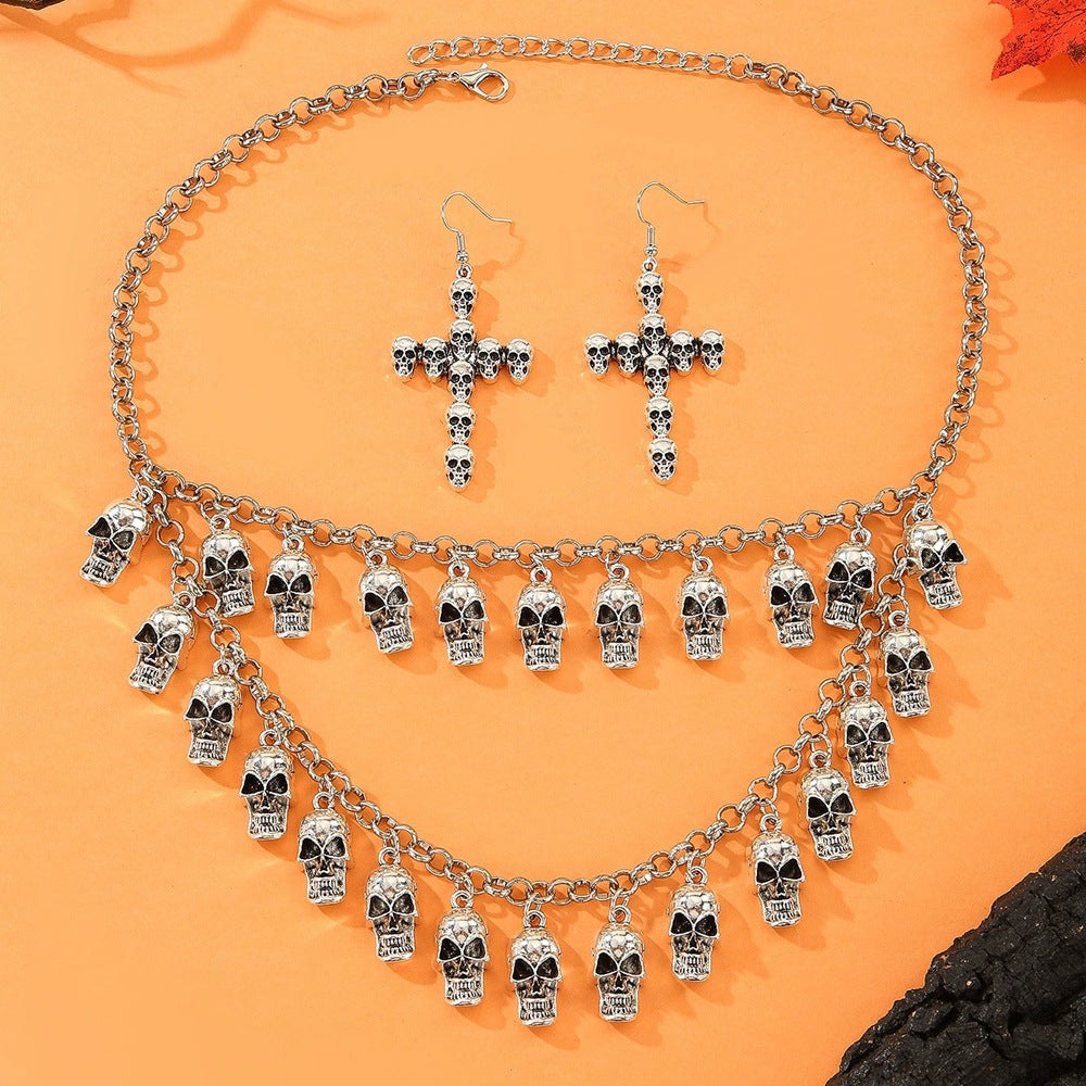Wholesale Alloy Skull Fringe Necklace and Earrings Set  Gothic Jewelry for Party