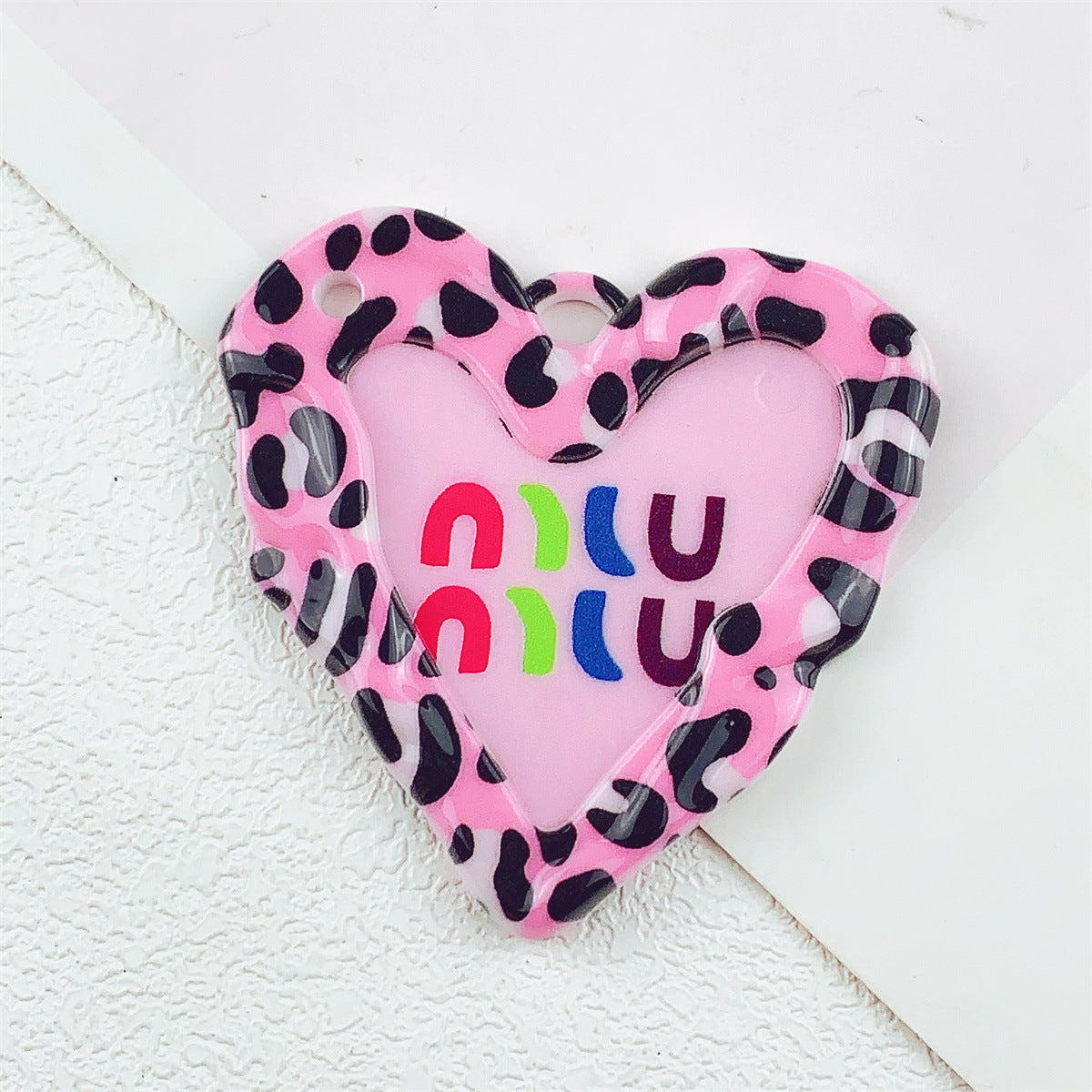 Acrylic Double-Sided Printed Colorful Leopard Print Large Heart Pendant
