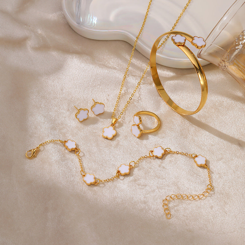 Wholesale Five Leaf Clover Lucky Flower Jewelry Set ACC-NE-YunJ009