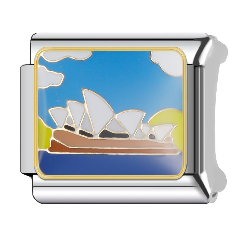 Wholesale Italian Charm Bracelet 9mm DIY Splicing Stainless Steel Holiday Tourism Landmark Composable Bracelet