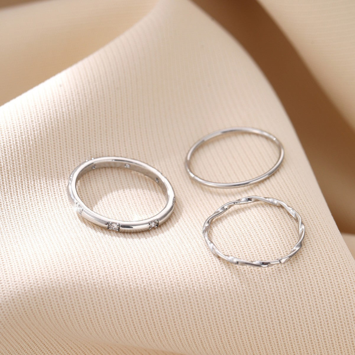 Wholesale  three-piece set copper inlaid shiny zircon ring
