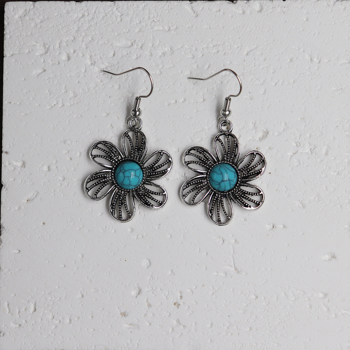 Wholesale Ethnic Style Alloy Drop Earrings with Imitation Turquoise – Trendy Beach Jewelry Accessory
