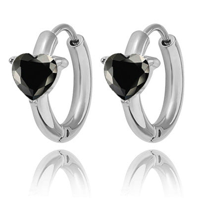 Wholesale 2PCS Stainless steel heart-shaped zircon earrings