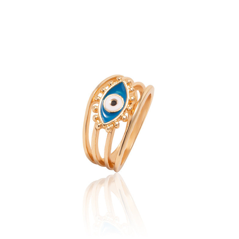 Wholesale Oil Painting Gold Plated Devil Eye Ring Adjustable Rings Stainless Steel ACC-RS-Chens001