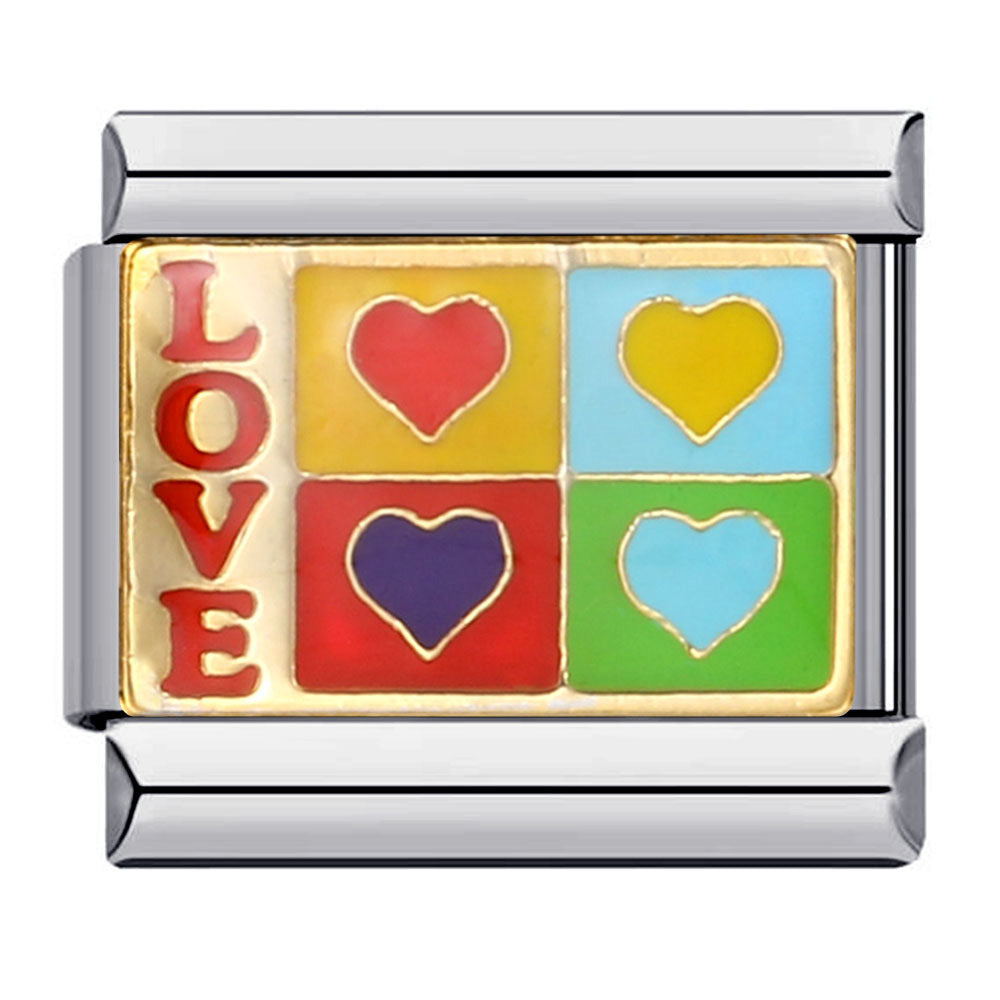 Wholesale ItalianModular  Rainbow Heart  Stainless Steel DIY Bracelet