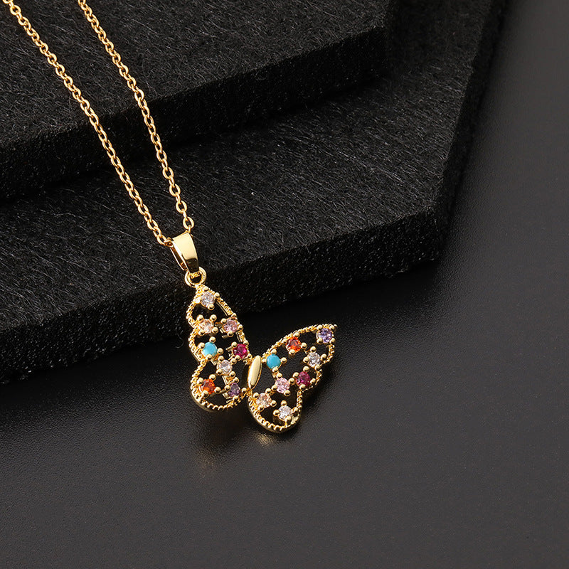 Wholesale Copper Butterfly Choker With Colorful Zircon Pendant Korean Style Trendy Fashion Accessory For Women
