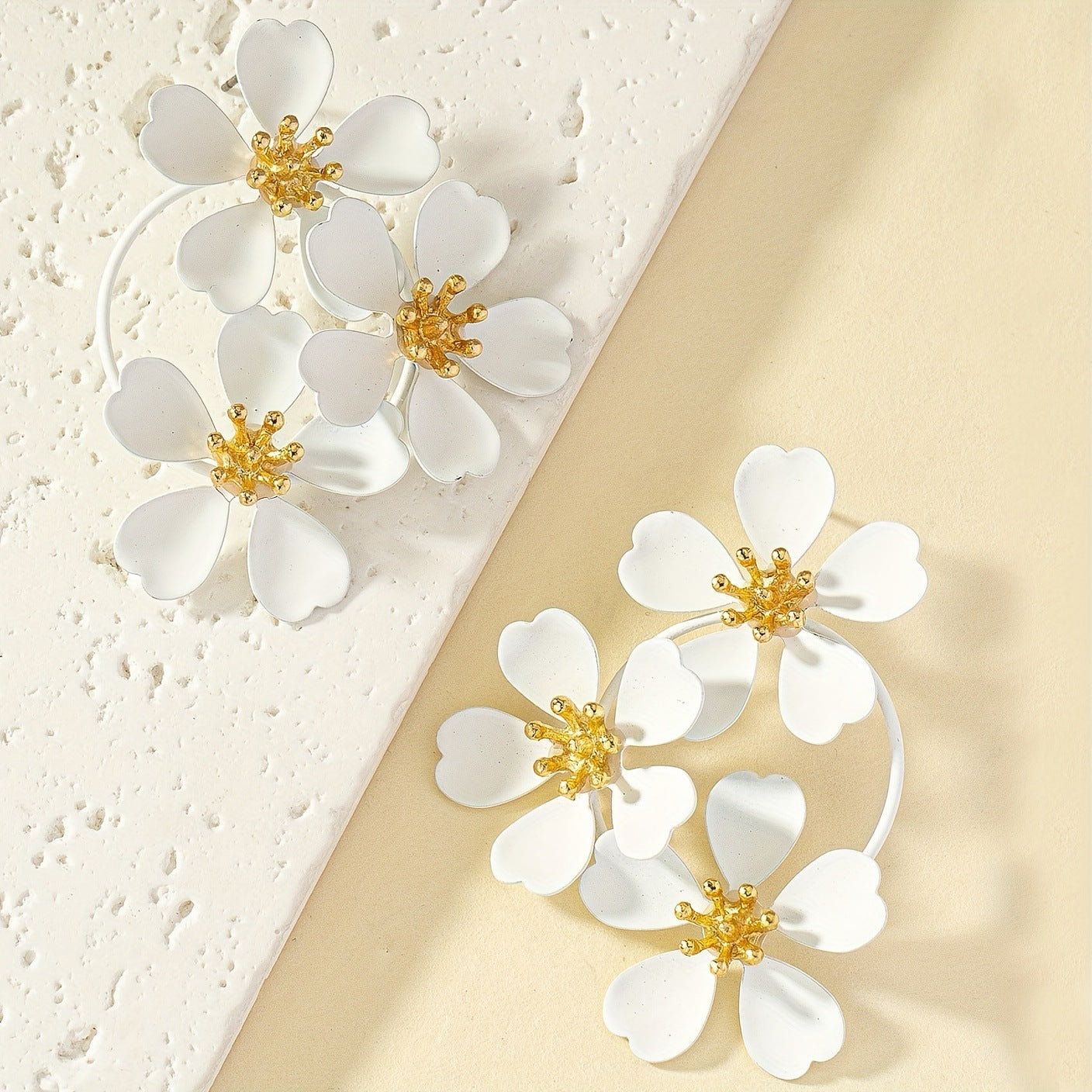 Wholesale Fashion Exaggerated Retro Flower Earrings Women' s Street Photoshoot Niche High-end Camellia Ring-ring Spray Paint Earrings