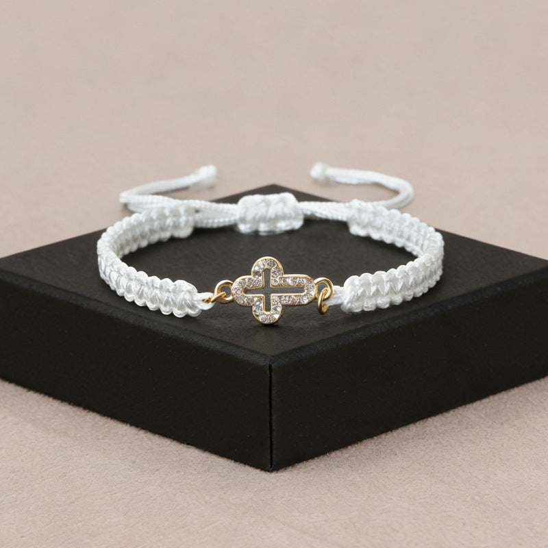 Wholesale Fashionable OL cross-border zinc alloy bracelet with trendy cross inlay,  fresh design,  and exquisite color weaving.