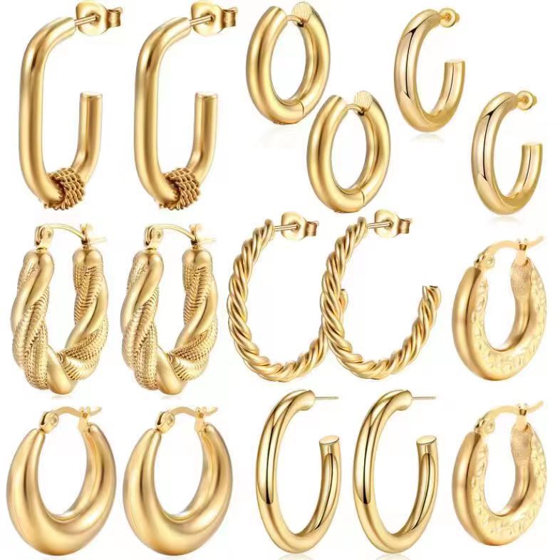Wholesale Gold Combination Set Stainless Steel 18K Gold Plated Geometric Vintage Earrings ACC-ES-MuShan020