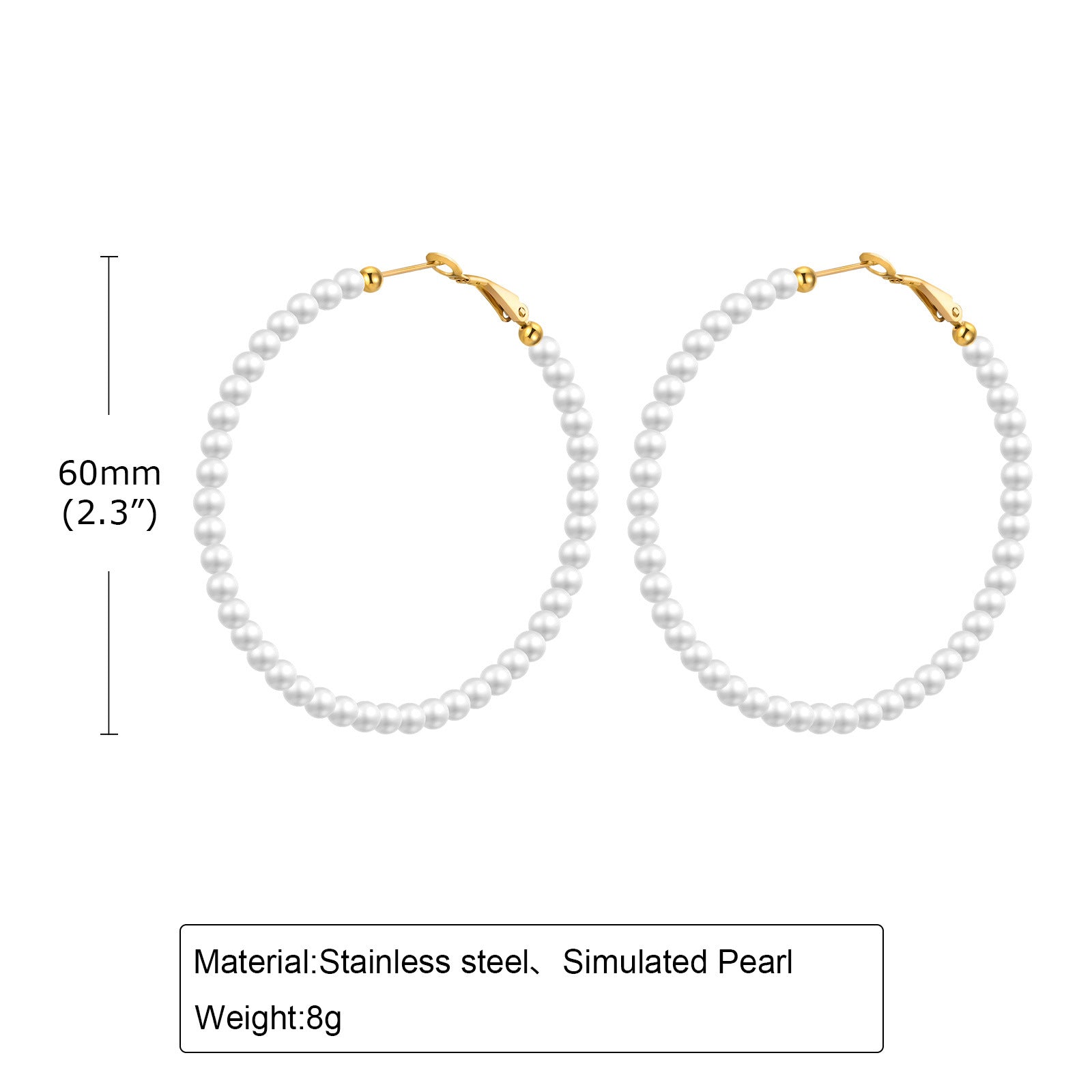 Wholesale Fashion Geometric C-Shape Earrings Imitation Pearl Stainless Steel Gold Jewelry Accessory