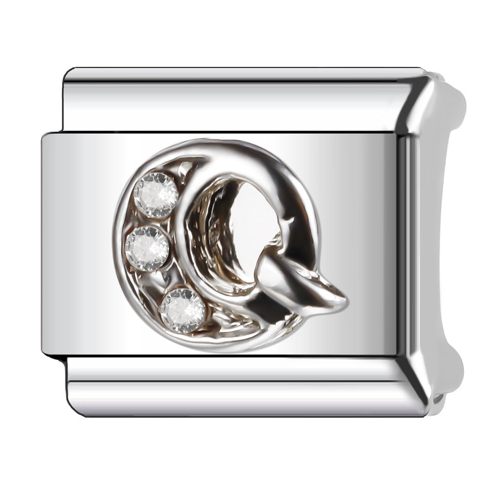 Wholesale Italian Charm Bracelet 9mm DIY Diamond English Letter   Creative Stainless Steel Composable Bracelet