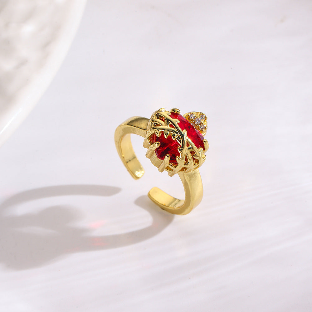 Wholesale Stylish Crown Heart Zircon Open Ring For Women Red Copper Fashion Jewelry Accessory For Everyday Wear And Boutique Resale