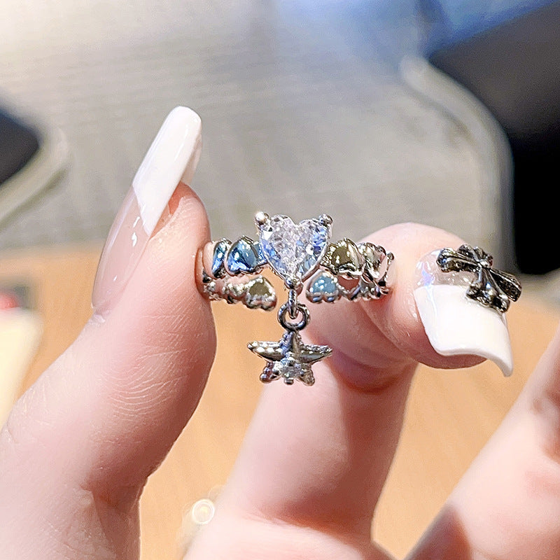 Wholesale Star Love Glacier Butterfly Open Ring Butterfly Hearts Rings Adjustable Rings ACC-RS-JiuHao001