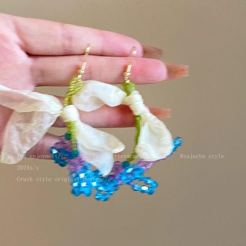 Wholesale Green Island Beaded Flower Stud Earrings