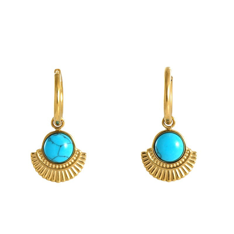 Wholesale Gold Plated Stainless Steel Fan Shape Geometric Earrings for Boutique Resale