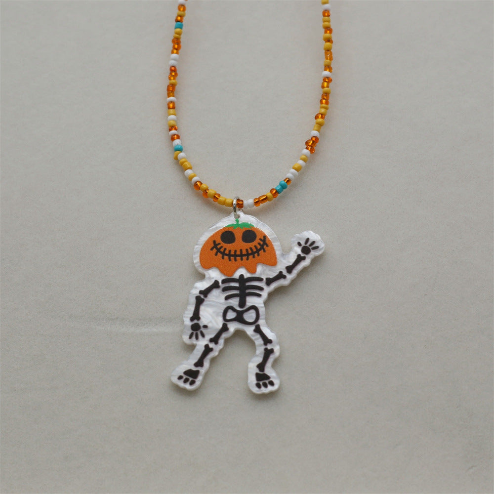 Wholesale  Halloween Funny Ghost Cartoon Cute Pumpkin Pendant  Rice Bead Necklace