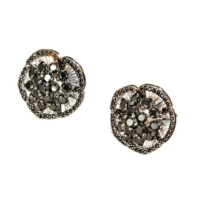 Wholesale Micro-paved Mystical Flower Black Zircon Earrings