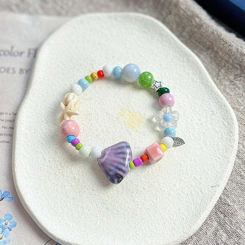 Wholesale Ceramic Beaded Bracelet Hand Knitted Flower Design Fashion Jewelry Accessory for Women Travel Gift